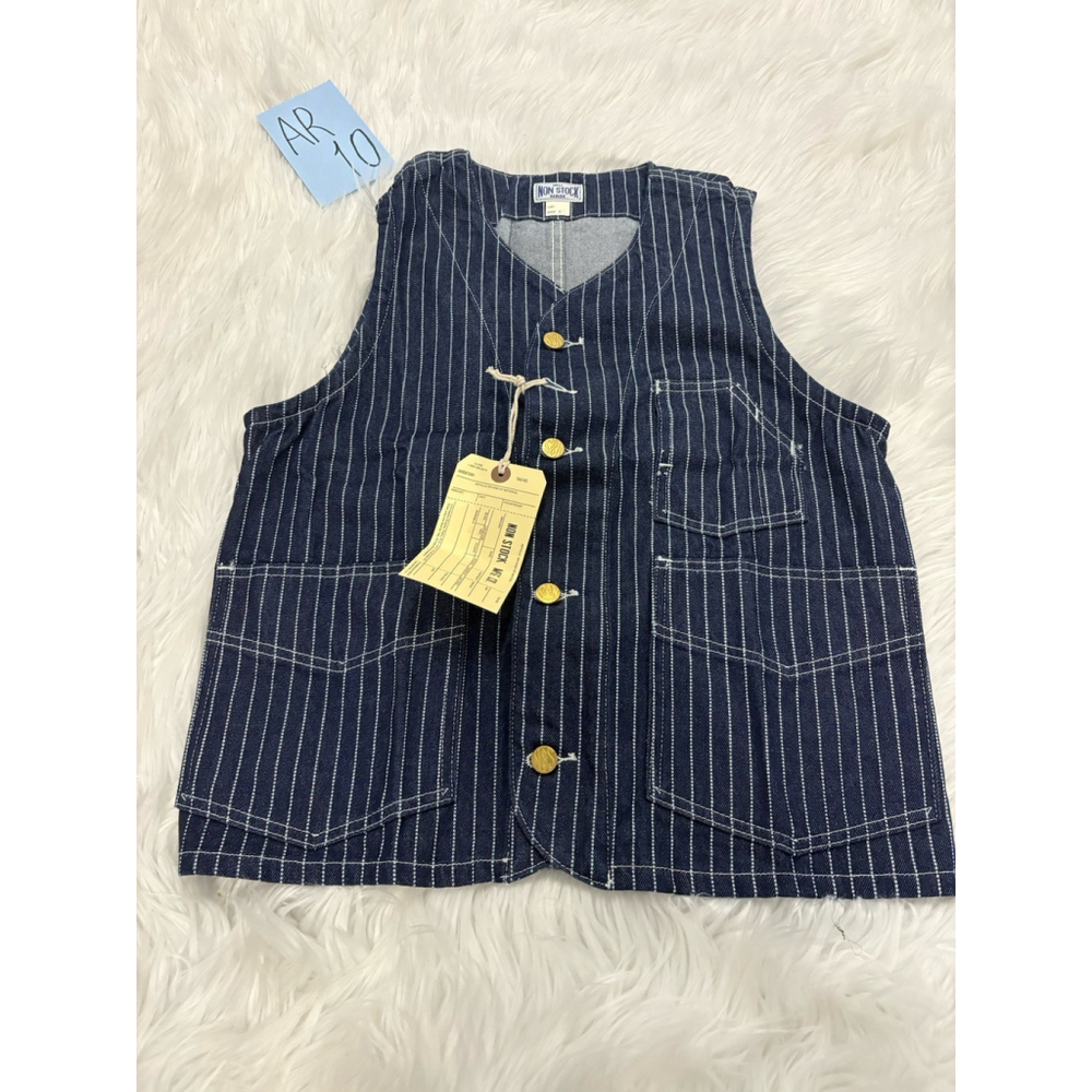 Non Stock Retro Amekaji Men's Wabash Stripe Vest Railroad Work Denim Waistcoats - Picture 12 of 16
